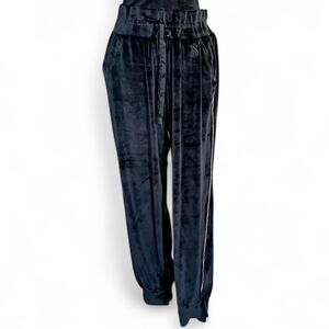 Victoria’s Secret Black Velour Jogger Pants L Rhinestone Zip Detail